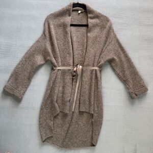 Moth Anthropologie Taupe Wool Blend Belted High Low Cardigan Sweater Size XS